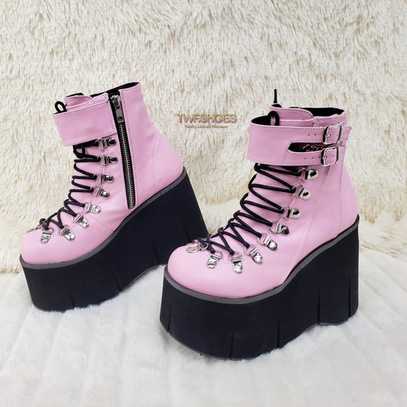 Demonia Shoes - Goth 4 1/2" Platform  Faux Lace-Up Ankle Boot in Pink